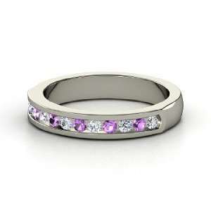  Daria Ring, 14K White Gold Ring with Diamond & Amethyst 