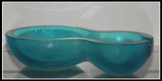Unusual Vintage Murano Italian Blue Stretch Glass Bowl  