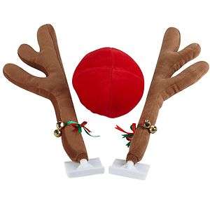 Reindeer Antlers & Red Nose Christmas Car Truck Vehicle Costume Kit 