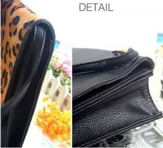 Women Horse Hair Leopard Clutch Shoulder Purse Handbag Evening Bag 