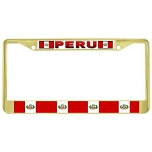  Peru Peruvian Flag Gold Tone Metal License Plate Frame 
