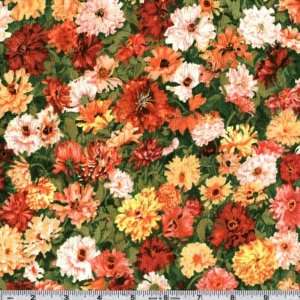   Zinnias Medium Floral Orange Fabric By The Yard Arts, Crafts & Sewing