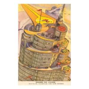  Cylindrical Futuristic French City Giclee Poster Print 