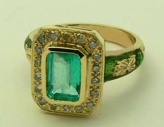 01cts Colombian Emerald Enamel & Diamond Ring  