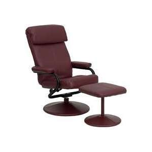  Flash Burgundy Leather Recliner & Ottoman w/ Leather Base 