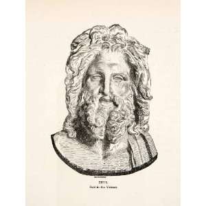 1886 Wood Engraving Bust Sculpture Zeus Greek God Liphart 