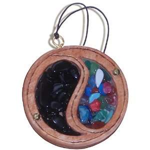 Magic Unique Gemstone and Wooden Amulet Ying Yang Car Charm In Multi 