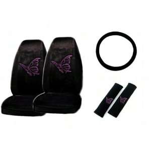 Butterfly Purple Auto Interior Gift Set  A Set of 2 Universal Fit Seat 