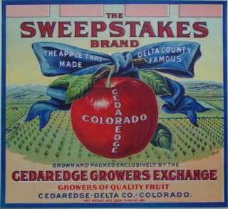 Sweepstakes Vintage Apple Crate Label Cedaredge, CO  