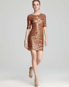 NEW BCBG MARTA SEQUINED DRESS in APRICOT MIST COMBO  