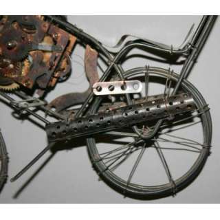   METAL TIN WIRE ART WORK CLOCK MOVEMENT MOTORCYCLE BIKE FIGURINE  