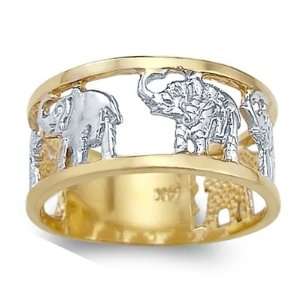   Elephant Ring 14k White Yellow Gold Band, Size 8 Jewel Roses Jewelry