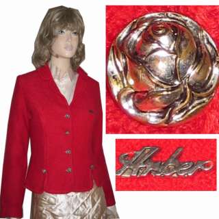 ARBER STICKMODEN Boiled Wool Jacket wBROOCH Red * S M  