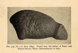 1910 Print Bear Effigy Archeology Massachusetts Prehistoric Stone 