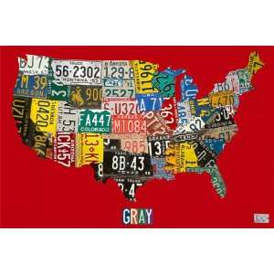   Oopsy daisy License Plate USA Map Red Wall Art 30x20
