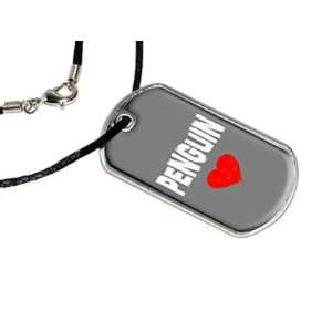 Penguin Love   Military Dog Tag Black Satin Cord Necklace