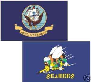 NAVY/ NAVAL SEABEES FLAG PAIR (2) FLAGS 3X5 BANNER  