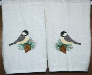 CHICKADEE BIRDS   2 EMBROIDERED HAND TOWELS  