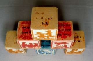 Six early 1900s nursery rhyme wooden blocks antique toys  