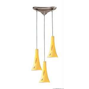  3 Light Pendant In Satin Nickel And Yellow Blaze Glass 