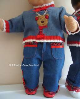 DOLL CLOTHES fits Bitty TWINS Matching Reindeer Sets  