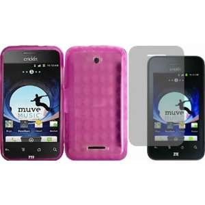  Hot Pink TPU Case Cover+LCD Screen Protector for ZTE Score 