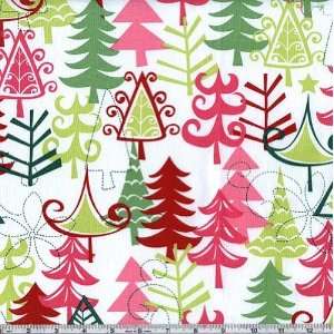 45 Wide Michael Miller Yule Trees White Fabric By The 