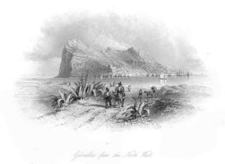 Gibraltar FROM THE NORTH WEST. Old View.Bartlett.1851  