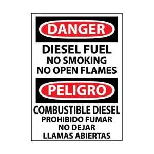    Danger, Diesel Fuel No Smoking No Open Flames, Bilingual, 14 X 10 
