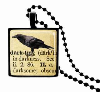CROW Poe Prim Dictionary Sepia Glass Tile Necklace Book  