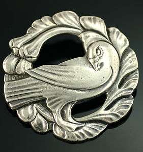 Vintage Arts and Craft Sterling Silver Fancy Bird 1.75 Wide Pin 