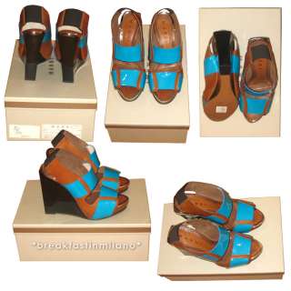 CHIC MARNI FLUOR TURQUOISE LEATHER SANDALS RUNWAY 37  