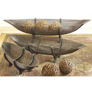  Mahogany Boat Tray (Set of 3) Bamboo Bamboo and Wo by 