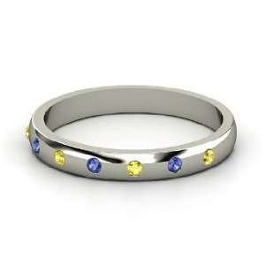 Button Band, 14K White Gold Ring with Sapphire & Yellow Sapphire