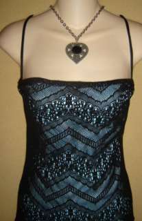   HOLLYWOOD Vtg BLACK Crochet LACE OVERLAY Asymmetrical DRESS L  