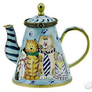  Kelvin Chen Enameled Miniature Tea Pot Cats in Ties