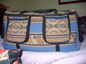 Peruvian Duffle Bag with Ethnic Design Blue  