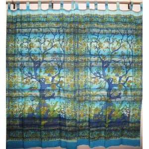 Exotic India Cotton Tree of Life 2 Fabric Curtains Tab Top Window 