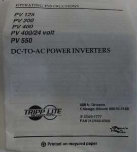 TRIPP LITE PV 125 DC TO AC POWER INVERTERS LAP POWER 120 VOLT 100 WATT 