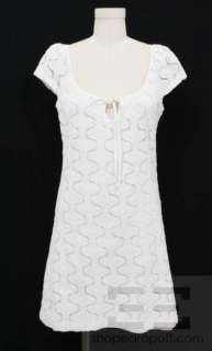 Trina Turk White Open Knit Scoop Neck Cap Sleeve Dress Size 6  