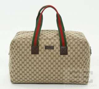 Gucci Tan Monogram Canvas & Web Trim Collapsible Carry on Duffle Bag 
