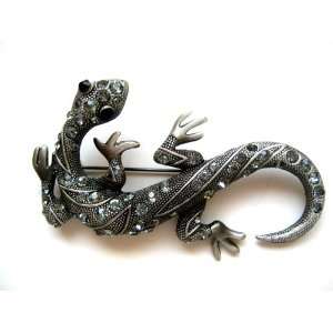 Czech Grey Crystal Rhinestone Gecko Lizard Reptile Fashion 