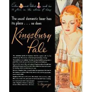 1934 Ad Kingsbury Pale Ale Beer Bottles Manitowoc   Original Print Ad