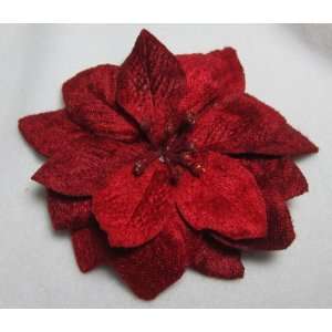  Dark Red Burgundy Poinsettia Flower Hair Clip and Pin 