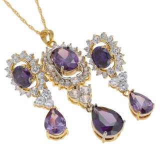 fashion wedding jewelry oval cut set purple amethyst pendant necklace 