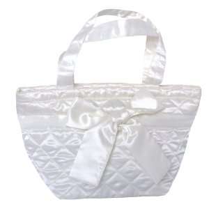  Small Satin Cream Handbag, Fully Plastic Lined, Front Bow 