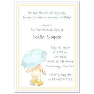  Umbrella and Rain Booty 1st Birthday Invitations   Set of 