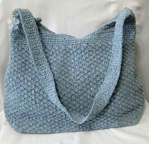 AWESOME BLUE CROCHET SHOULDER BAG WITH SATIN LINING  