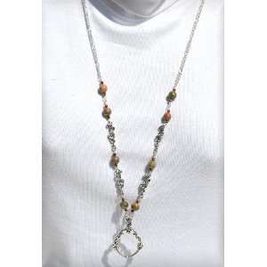  Beaded Lanyard W/floral Scroll Pendant & Unikite Beads 