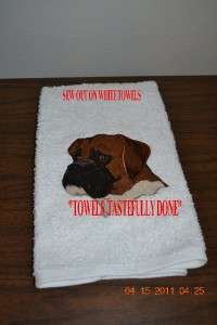 LARGE BOXER DOG PORTRAIT EMBROIDERED  2 HAND TOWELS  